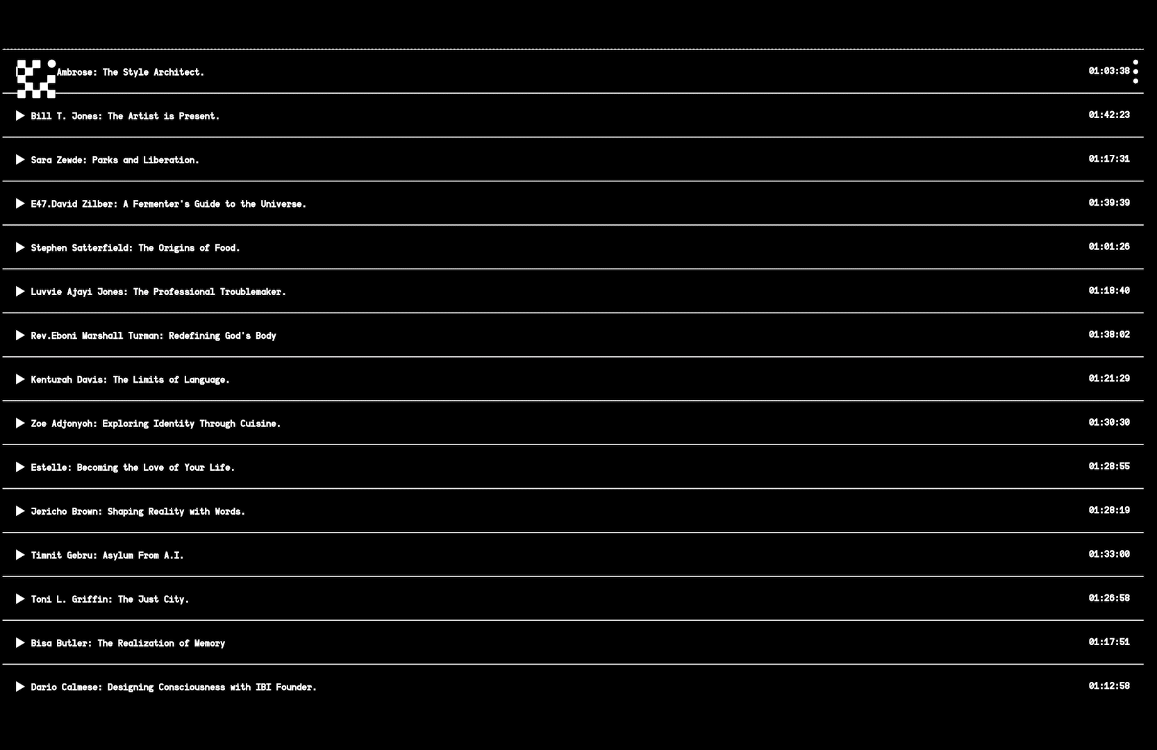 Podcast episodes organized into a structured digital archive