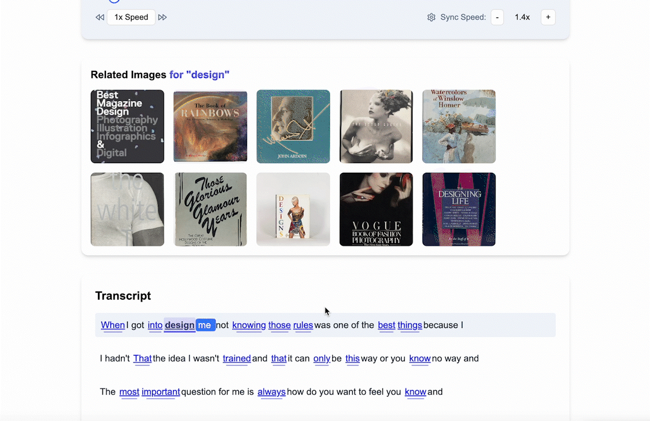 Transcript keywords changing the related visual results